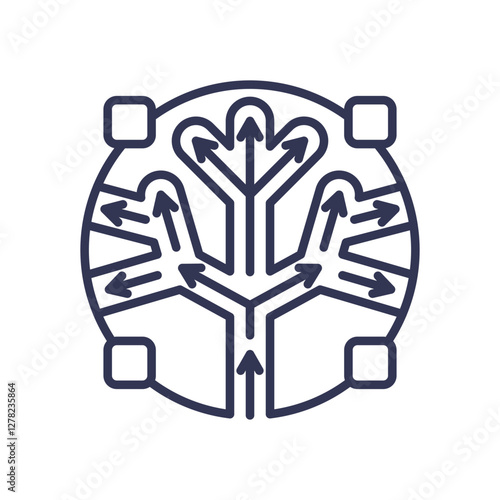 Abstract tree with arrows symbolizes complexity and connectivity.
