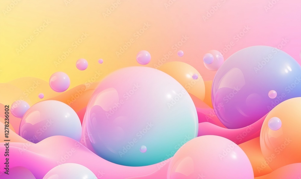 Colorful abstract bubbles and waves in pastel shades creating a dreamy landscape Colorful abstract bubbles and waves in pastel shades creating a dreamy landscape