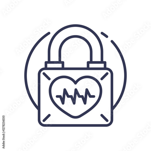 Padlock with heart and heartbeat symbolizes data security in healthcare.