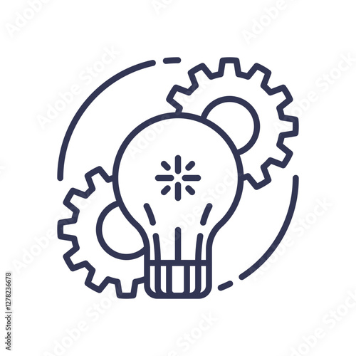 Light bulb and gears symbolize innovation and collaboration.