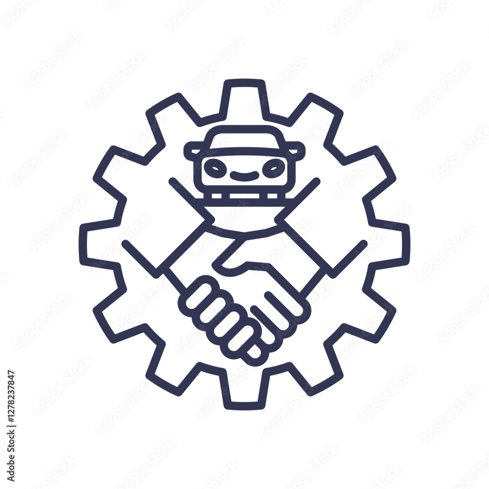 Handshake within a gear and car symbolizes partnership and reliability in automotive services. Handshake within a gear and car symbolizes partnership and reliability in automotive services.