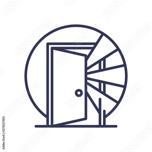 Open door with rays symbolizes new opportunities and inclusivity.
