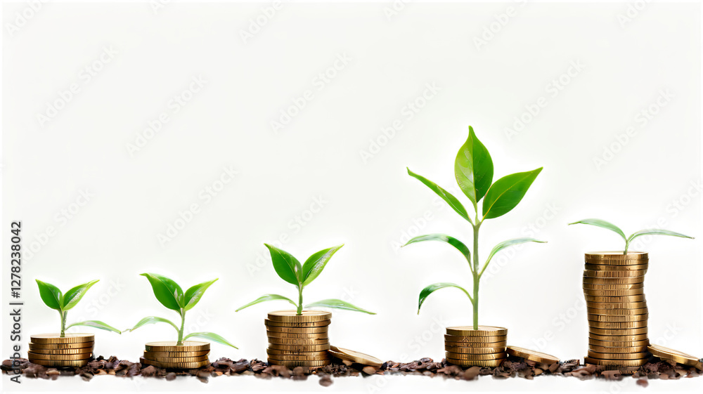 Pile of Coins with Growing Plant Symbolizing Financial Growth – Isolated Transparent Background Pile of Coins with Growing Plant Symbolizing Financial Growth – Isolated Transparent Background