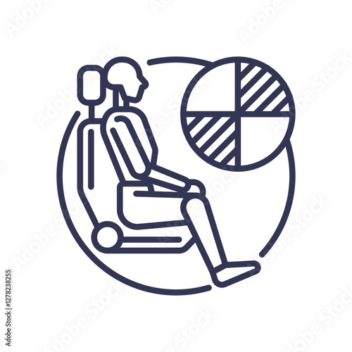 Illustration of a crash test dummy with a pie chart, symbolizing safety analysis.