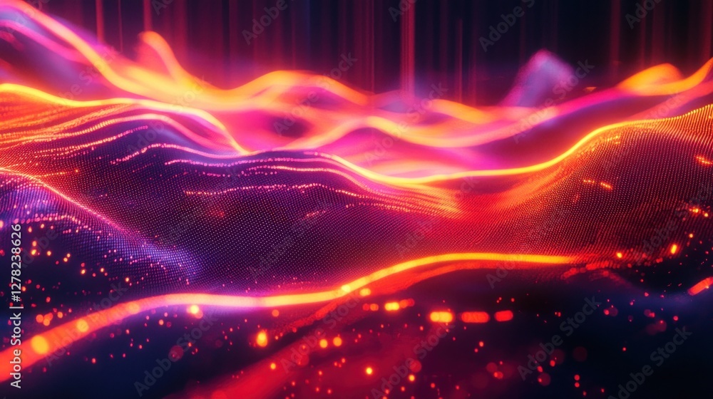 Fototapeta premium Abstract Digital Landscape: Vibrant Waves of Light and Color