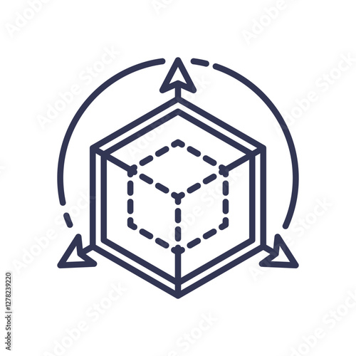 3D cube with rotation arrows, symbolizing spatial transformation.