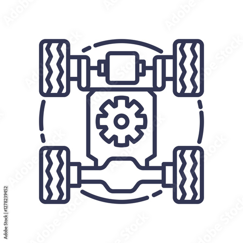Illustration of a car's drivetrain system, showing gears and axles, symbolizing mechanical structure and function.