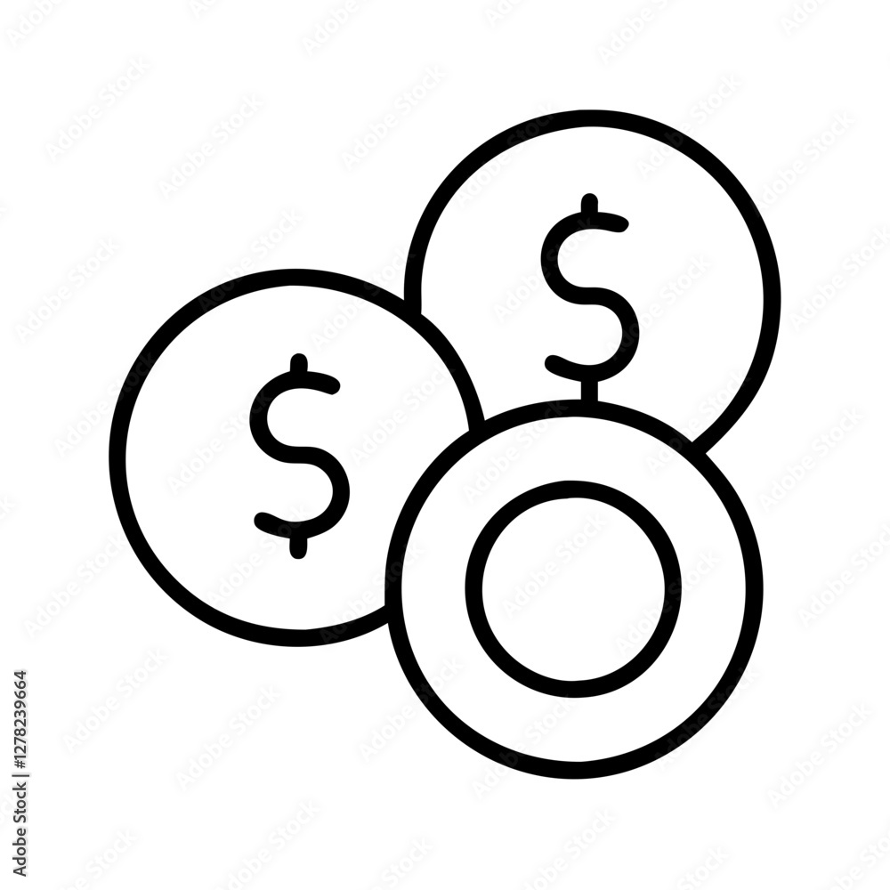 coins icon, coins line art - simple line art of coins, perfect for coins logos and icons coins icon, coins line art - simple line art of coins, perfect for coins logos and icons
