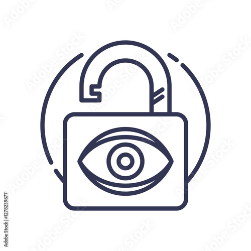 An open padlock with an eye symbolizes unauthorized access and data vulnerability.