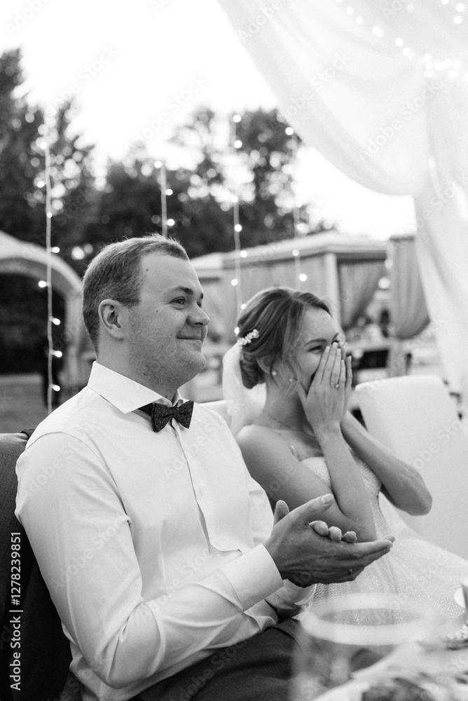 portrait of the newlyweds at the presidium