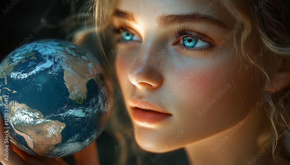 Naklejka premium Holding a Globe to Connect with Earth