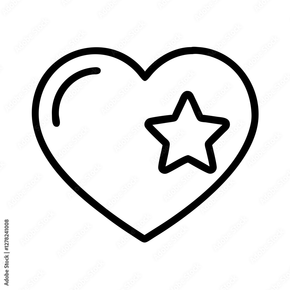 heart with star icon, heart with star line art - simple line art of heart with star, perfect for heart with star logos and icons