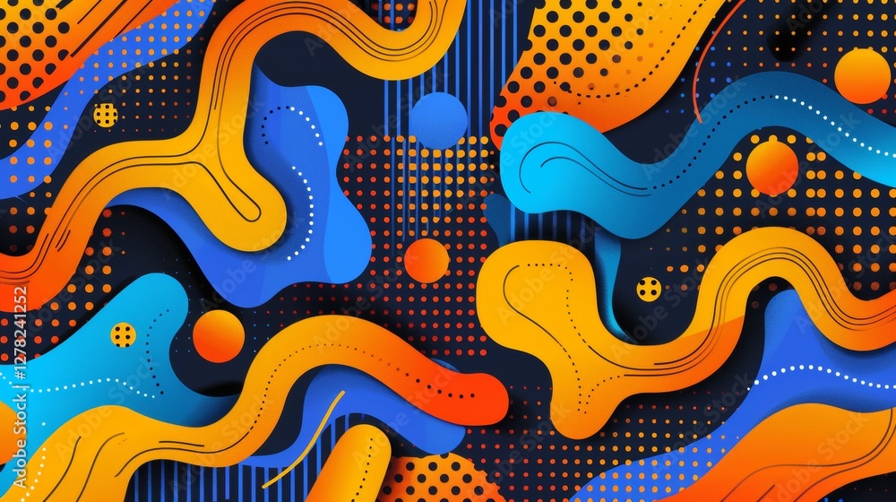 Vibrant abstract design with flowing shapes and dots Vibrant abstract design with flowing shapes and dots