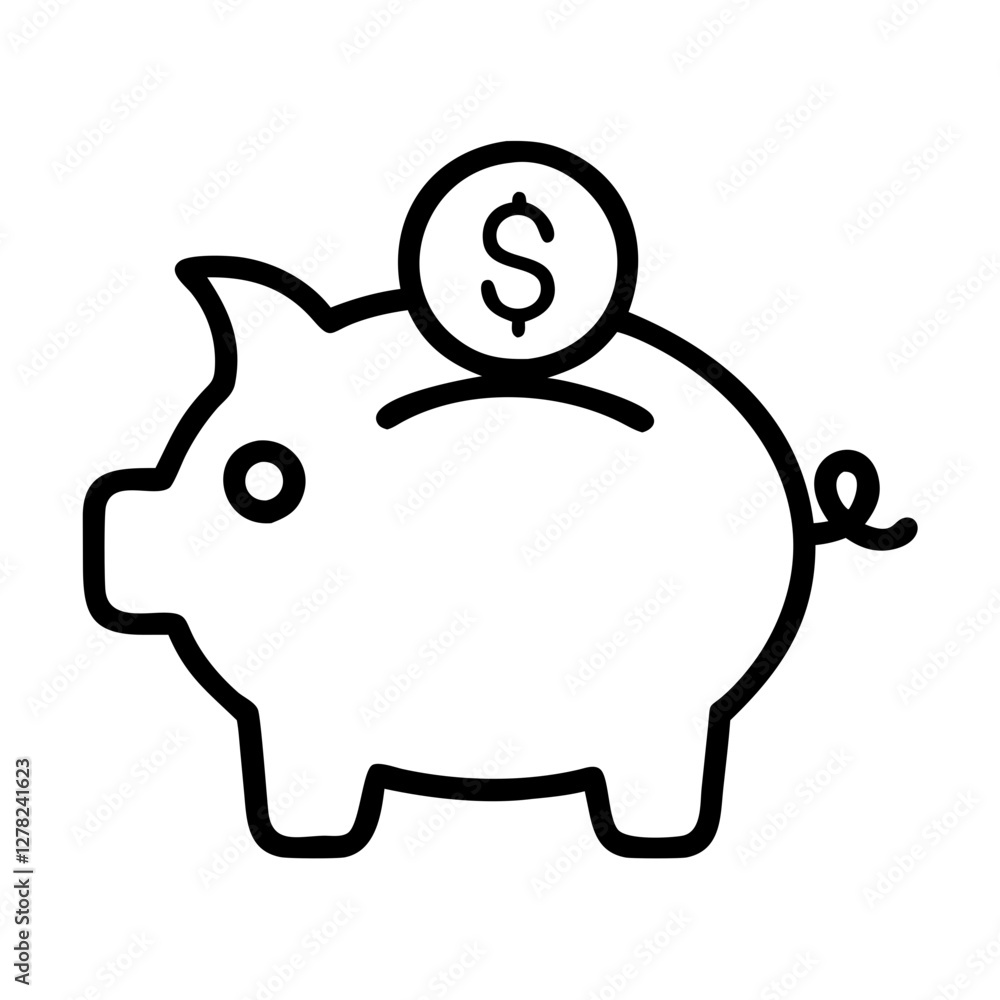 Obraz premium piggy bank icon, piggy bank line art - simple line art of piggy bank, perfect for piggy bank logos and icons