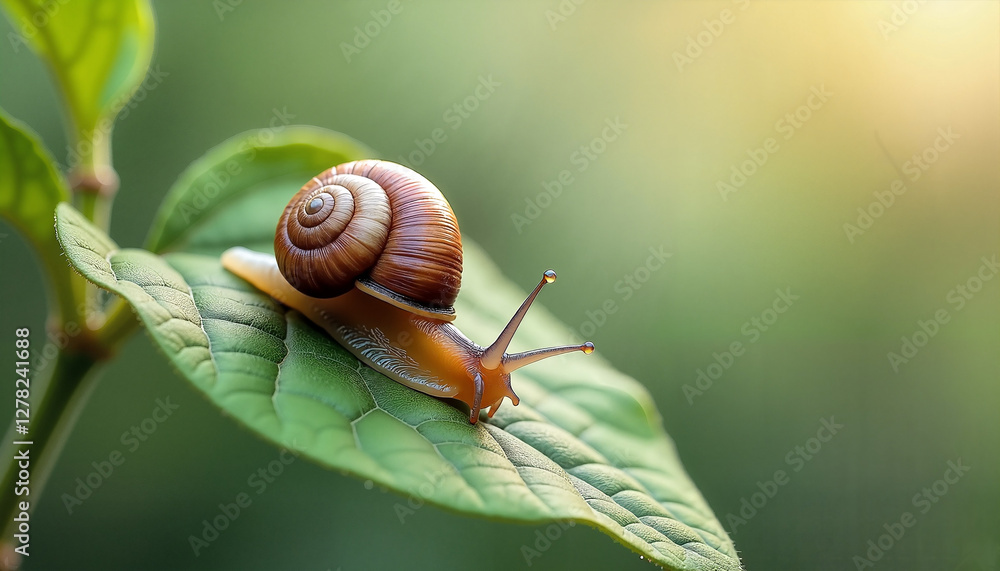 Realistic close-up of snail's tentacles moving forward on a leaf, photorealistic digital watercolor Realistic close-up of snail's tentacles moving forward on a leaf, photorealistic digital watercolor