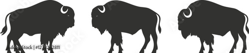 Silhouettes of three buffaloes in a row, depicting wildlife icons.