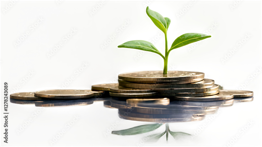 Pile of Coins with Growing Plant Symbolizing Financial Growth – Isolated Transparent Background Pile of Coins with Growing Plant Symbolizing Financial Growth – Isolated Transparent Background