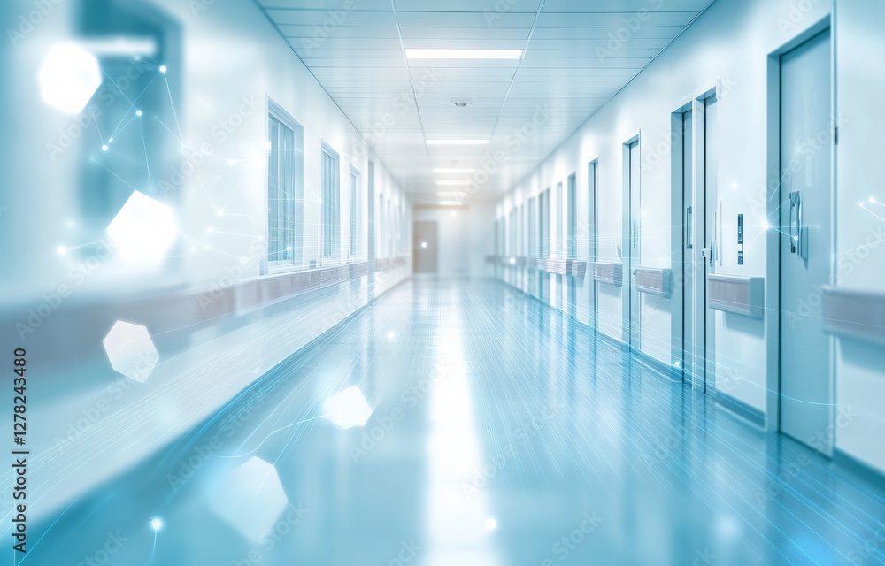 bright, modern hospital corridor with blurred background bright, modern hospital corridor with blurred background