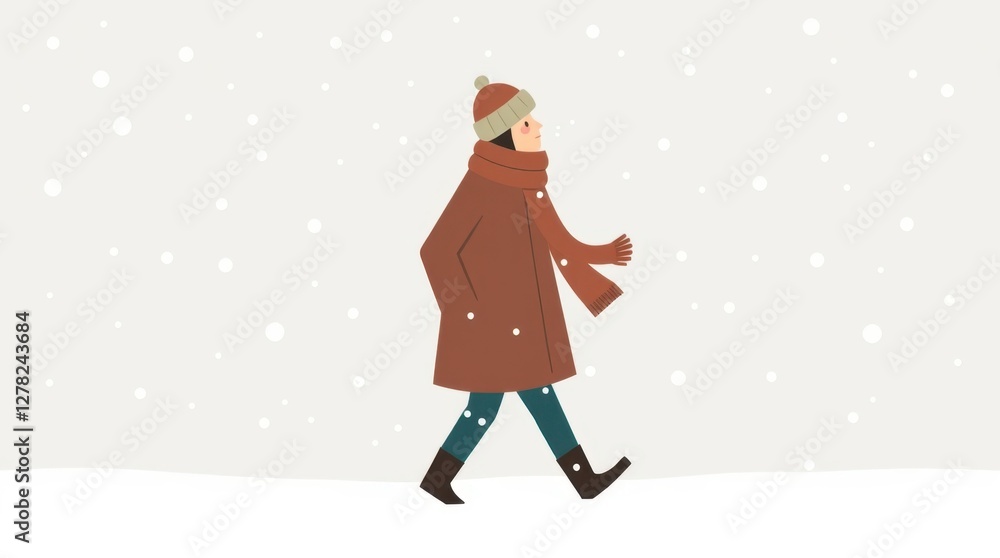 Walking through a winter wonderland while soft snowflakes gently fall in a tranquil atmosphere Walking through a winter wonderland while soft snowflakes gently fall in a tranquil atmosphere