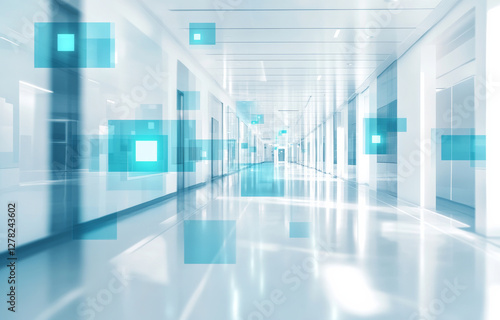 Wallpaper Mural Modern hospital corridor with abstract blue elements Torontodigital.ca