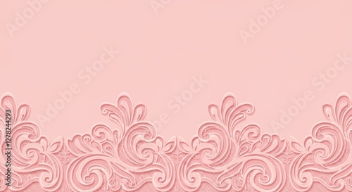 Romantic and delicate lace pattern with intricate cutout floral border in soft pink pastel tones