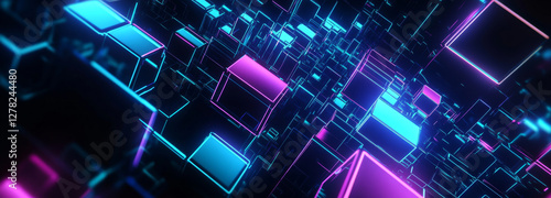 Wallpaper Mural Futuristic neon cubes in vibrant colors create dynamic scene Torontodigital.ca