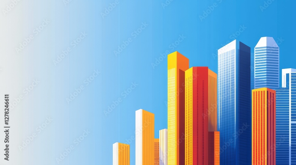 Vibrant city skyline with modern skyscrapers under a clear blue sky, showcasing urban life Vibrant city skyline with modern skyscrapers under a clear blue sky, showcasing urban life