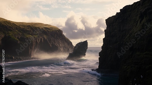 Awe-inspiring Coastal Landscape with Dramatic Rocks and Waves at Dawn