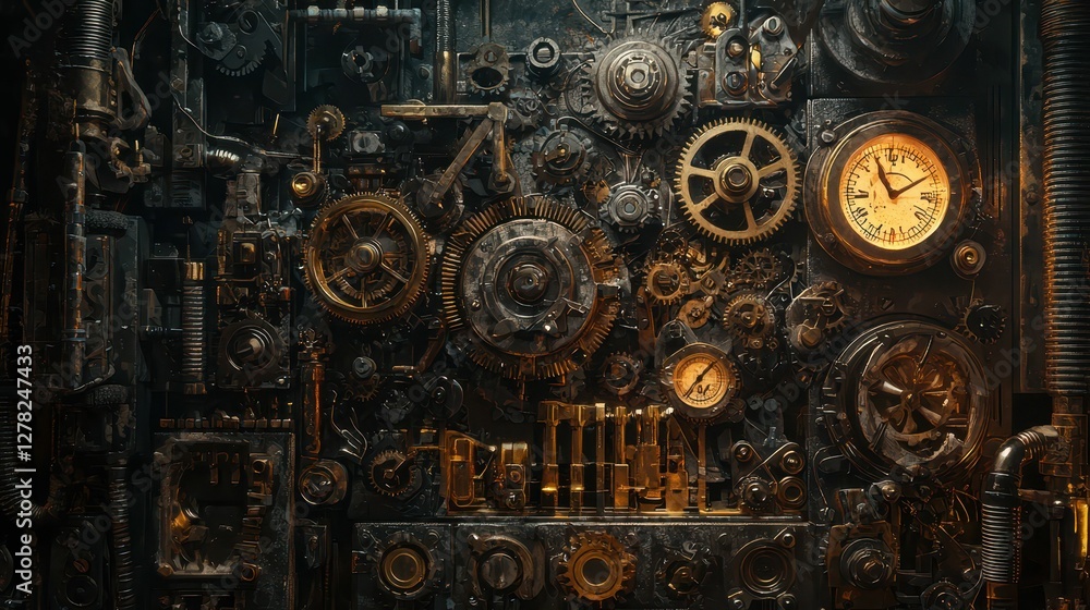 Intricate Steampunk Mechanisms with Gears and Clock Elements Intricate Steampunk Mechanisms with Gears and Clock Elements