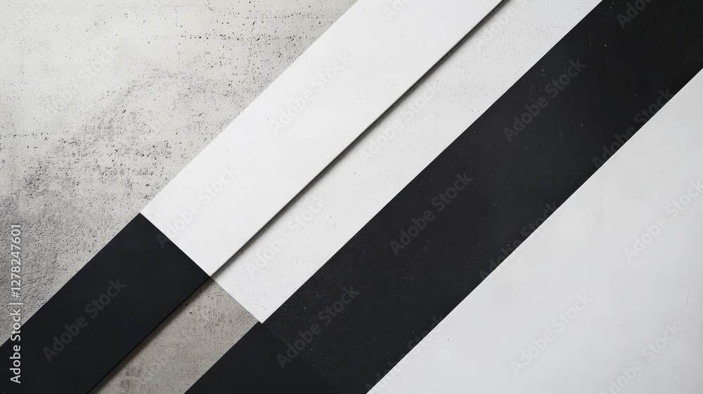 Fototapeta premium Abstract Black White Geometric Stripes Concrete Wall