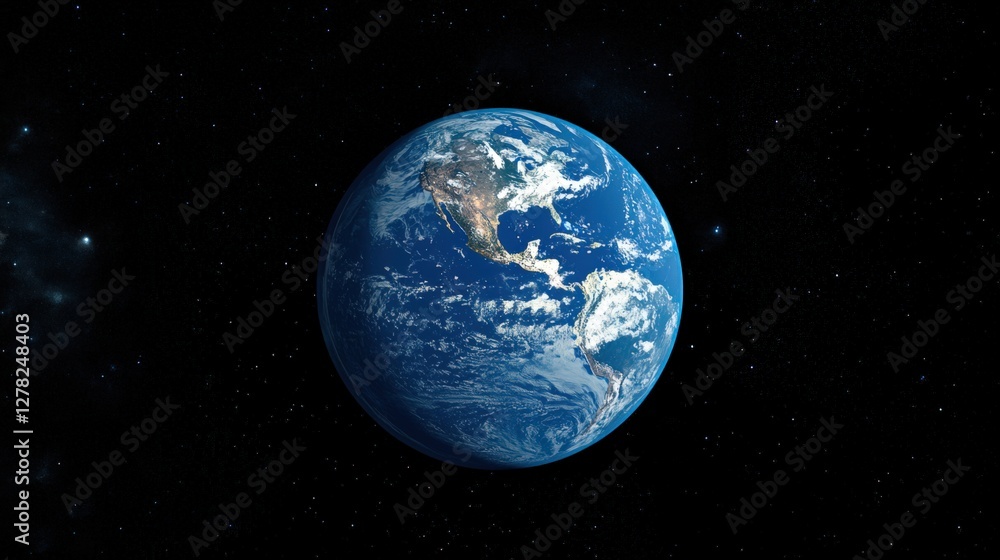 Obraz premium A Stunning View of Earth from Space: A Detailed Perspective of Our Planet Highlighting Its Oceans, Continents, and Cloud Patterns Against the Cosmic Background