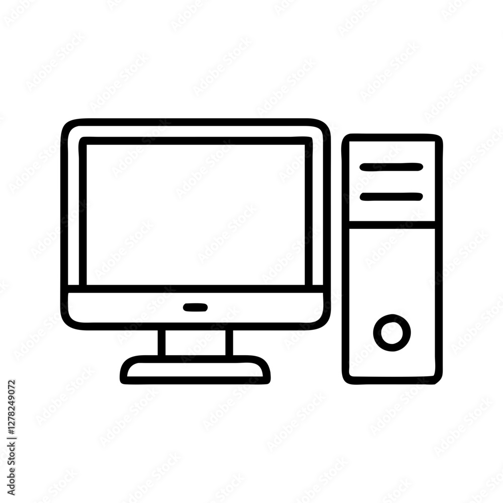desktop computer icon, desktop computer line art - simple line art of desktop computer, perfect for desktop computer logos and icons desktop computer icon, desktop computer line art - simple line art of desktop computer, perfect for desktop computer logos and icons