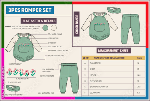 Baby Romper with jogger and headband Technical Tech Pack.                                                                                                