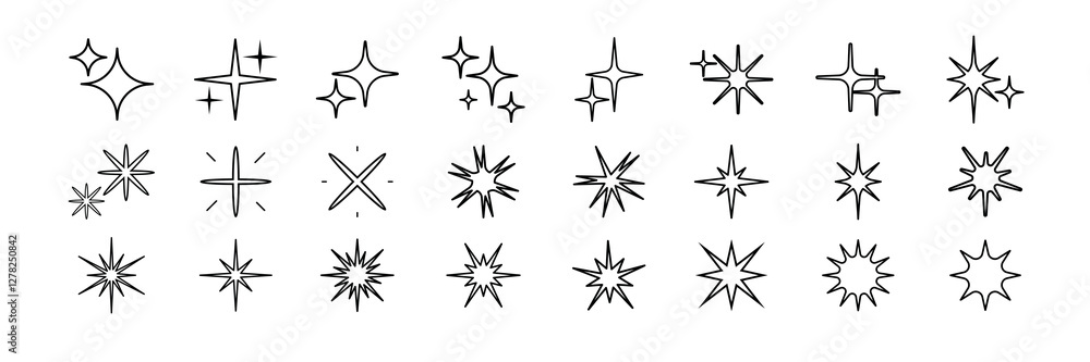 Set of black starburst icons. Various starburst designs in black. Starburst shapes for decoration. Black starburst collection for graphic design. Element vector set. Set of black starburst icons. Various starburst designs in black. Starburst shapes for decoration. Black starburst collection for graphic design. Element vector set.