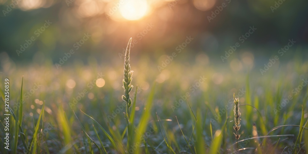 Fototapeta premium Serene Nature Background of Blurred Grass with Sunlight and Empty Space for Text or Design Elements