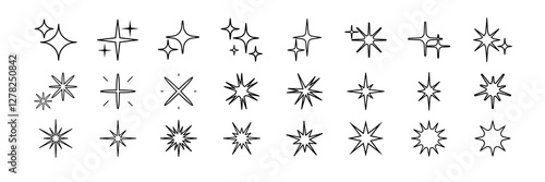 Set of black starburst icons. Various starburst designs in black. Starburst shapes for decoration. Black starburst collection for graphic design. Element vector set.