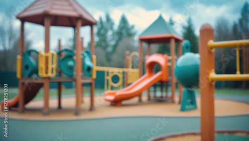 Wallpaper Mural Playground Equipment with Slide and Climbing Structures in a Blurred Outdoor Setting on a Cloudy Day Torontodigital.ca