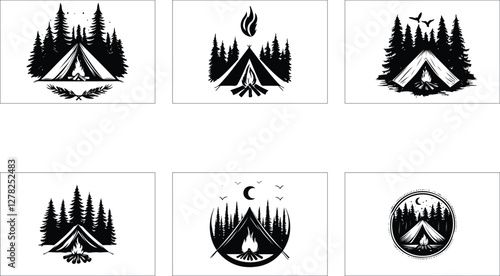 Rustic Camping Silhouette Design Set

