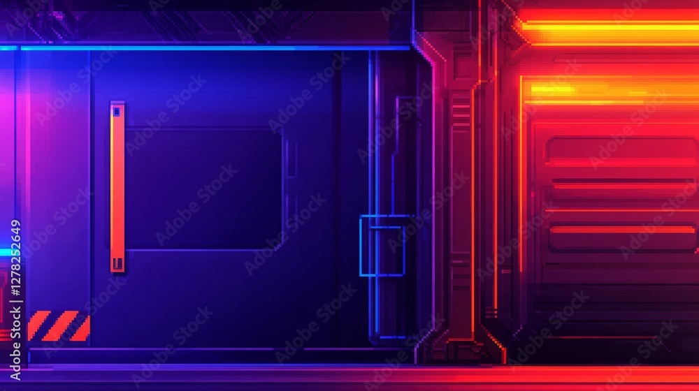 Obraz premium Futuristic neon-lit corridor with vibrant colors and sleek design, hinting at advanced technology