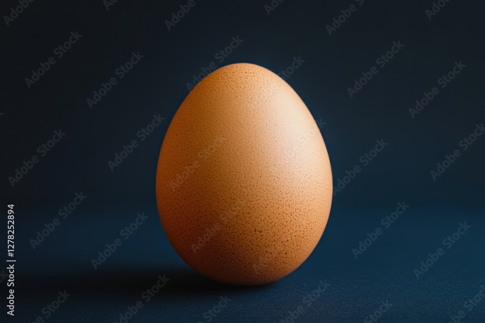 Simple brown chicken egg standing against a dark background Simple brown chicken egg standing against a dark background