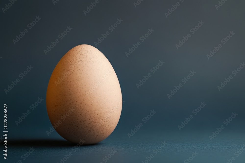 One fresh brown egg standing against a dark background One fresh brown egg standing against a dark background