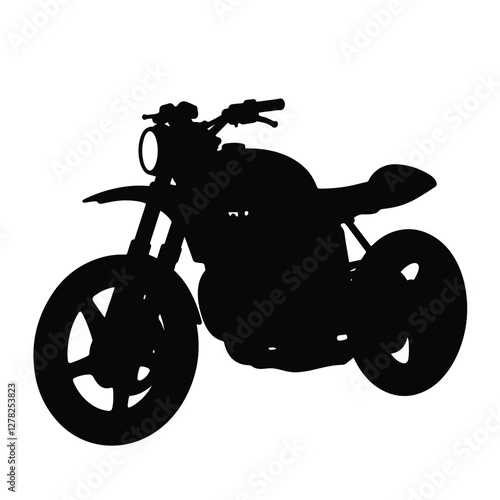 Silhouette of a cafe racer motorcycle against white background, transportation