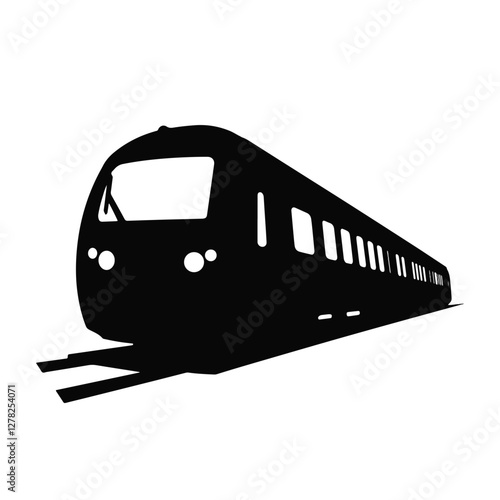 Silhouette of a modern commuter train on a white background, transportation concept