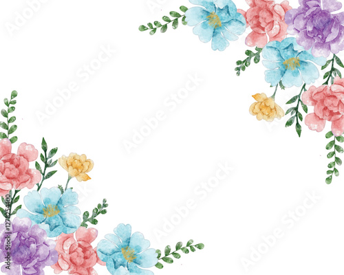 Colorful Rose Watercolor Flower Border