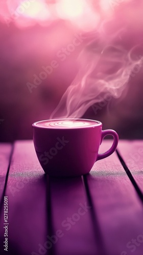 Aromatic Purple Coffee Cup with Heart Latte Art