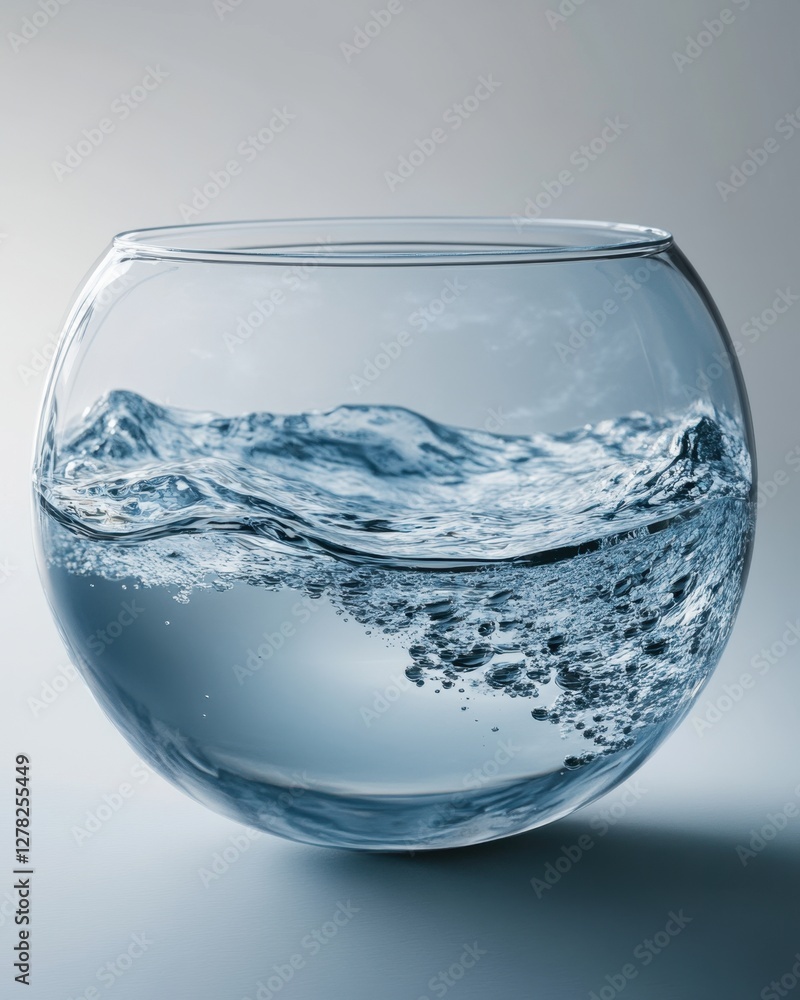 Serene water in glass bowl reflecting sky creating a peaceful mood with crystal clear liquid and gentle waves Serene water in glass bowl reflecting sky creating a peaceful mood with crystal clear liquid and gentle waves