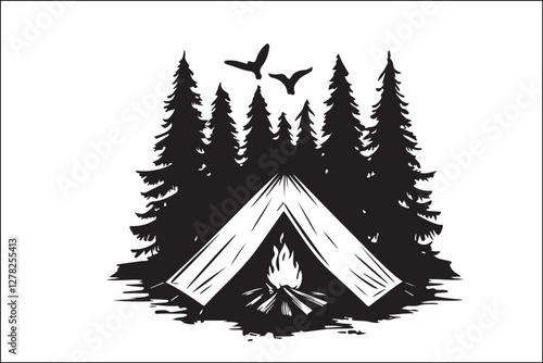 Rustic Camping Silhouette Design Set
