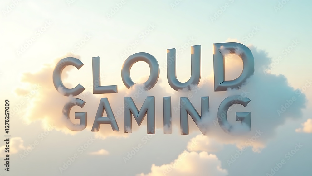 Cloud gaming typography floating among soft clouds in a bright sky Cloud gaming typography floating among soft clouds in a bright sky