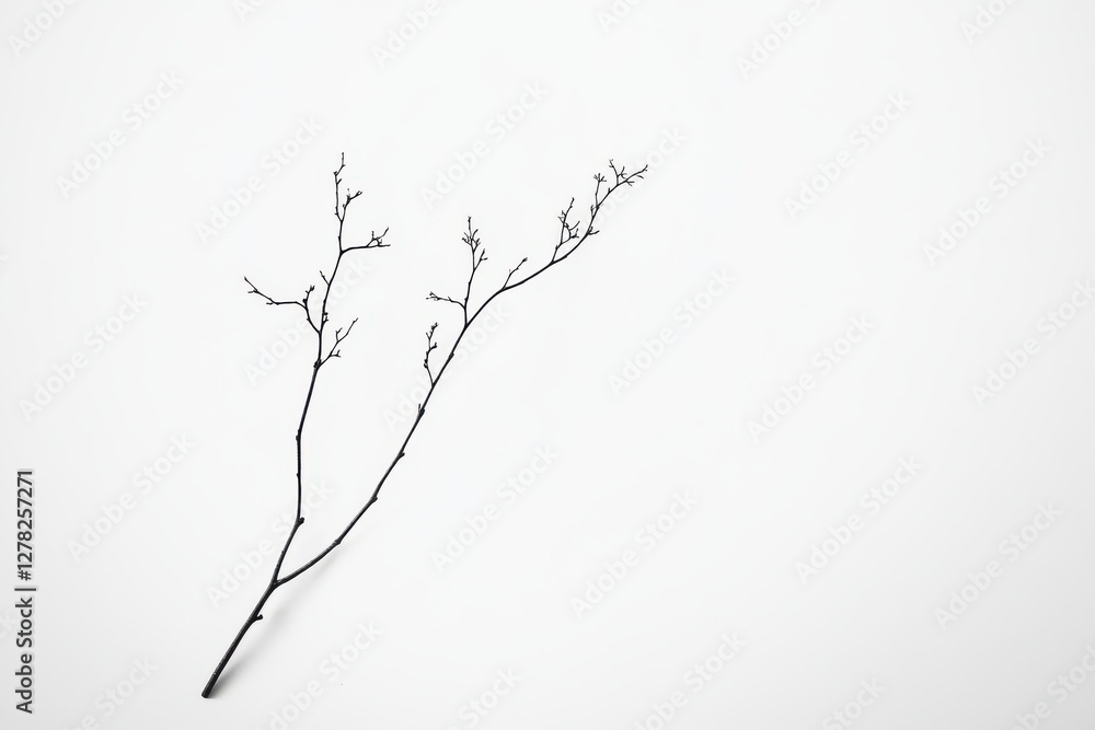 Simple, delicate twigs placed against a minimalistic white background capturing natural beauty and elegance Simple, delicate twigs placed against a minimalistic white background capturing natural beauty and elegance