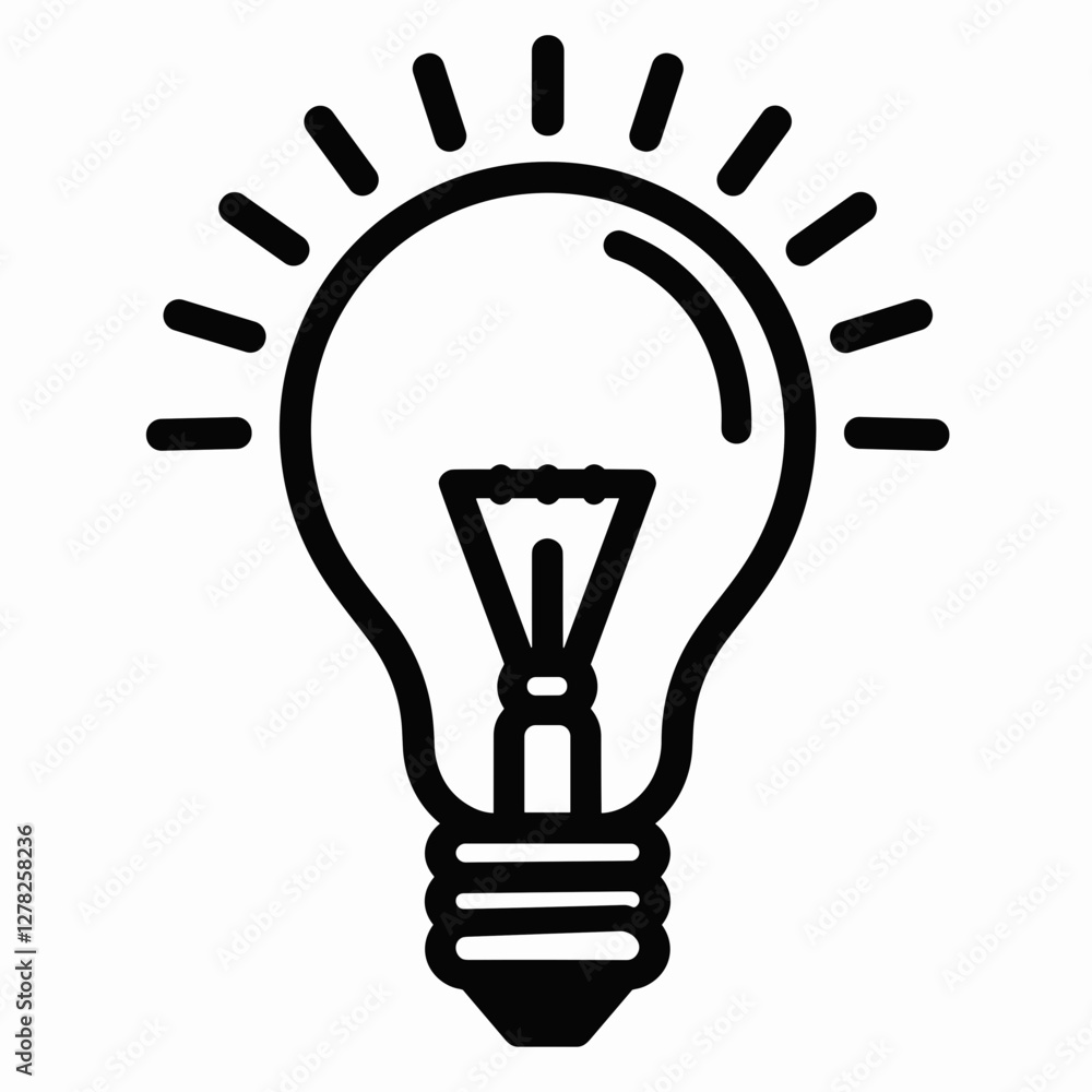 Glowing light bulb illustration with thick lines, symbolizing ideas Glowing light bulb illustration with thick lines, symbolizing ideas